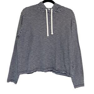 Everlane Blue and White Striped 100% Cotton Hoodie Small